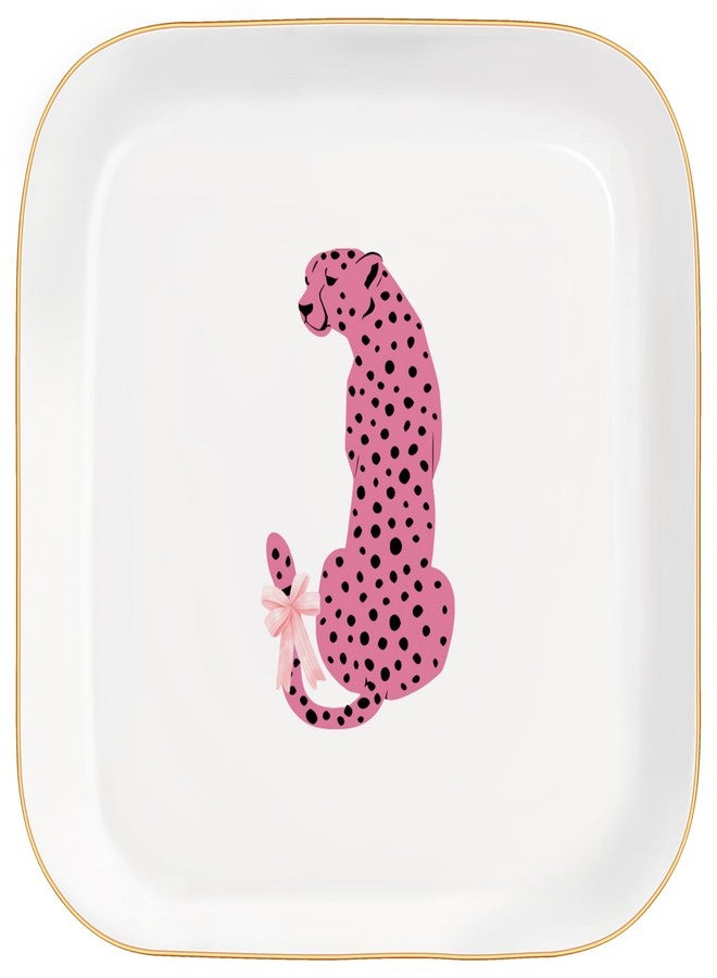MQPPKJ Jewelry Dish Tray, Ring Dish, Ceramic Trinket Tray, Pink Preppy Cheetah Leopard Gifts Ceramic Jewelry Tray Dish, Cheetah Print Jewelry Plate for Women - Image 1