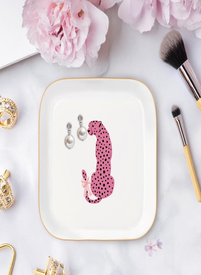MQPPKJ Jewelry Dish Tray, Ring Dish, Ceramic Trinket Tray, Pink Preppy Cheetah Leopard Gifts Ceramic Jewelry Tray Dish, Cheetah Print Jewelry Plate for Women - Image 3