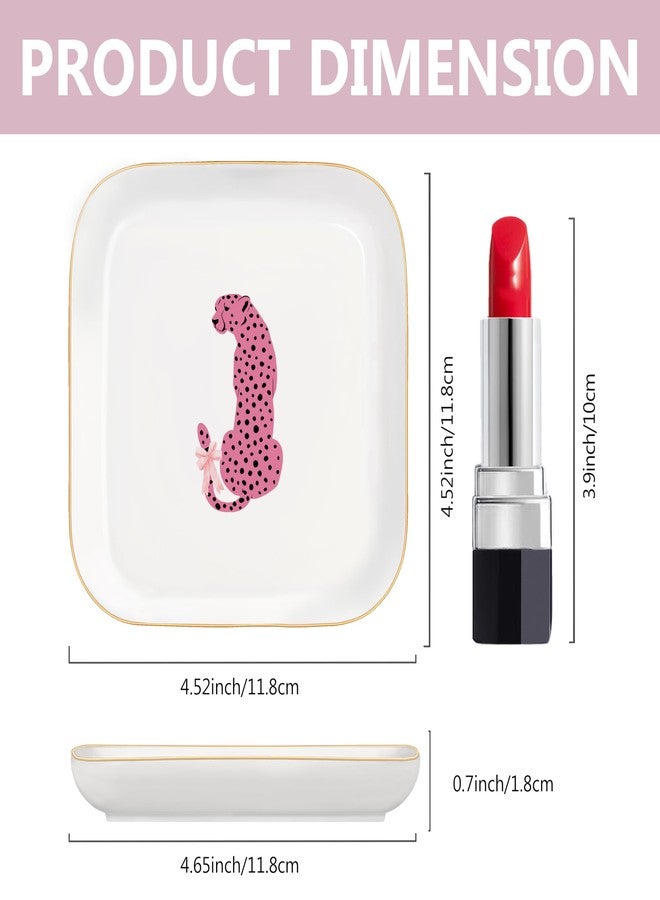 MQPPKJ Jewelry Dish Tray, Ring Dish, Ceramic Trinket Tray, Pink Preppy Cheetah Leopard Gifts Ceramic Jewelry Tray Dish, Cheetah Print Jewelry Plate for Women - Image 2