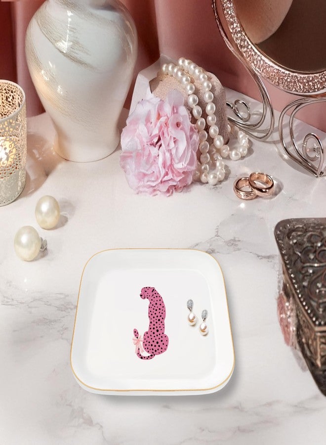 MQPPKJ Jewelry Dish Tray, Ring Dish, Ceramic Trinket Tray, Pink Preppy Cheetah Leopard Gifts Ceramic Jewelry Tray Dish, Cheetah Print Jewelry Plate for Women - Image 4