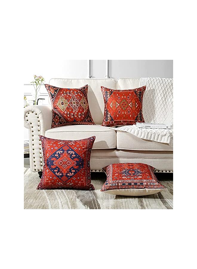 The Bros أغطية وسائد 45 سم × 45 سم مجموعة من 4 أغطية وسائد زخرفية على طراز بوهيمي من الكتان مربعة الشكل أغطية وسائد غريبة 18 × 18 بوصة للكنبة وغرفة النوم والديكور الخارجي ومكتب المنزل والسيارة (غريب) - Image 2