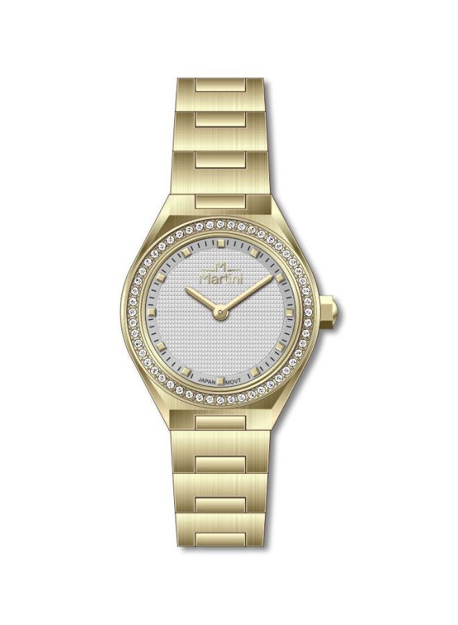 مارتيني ساعة مارتيني الأنيقة للنساء بتصميم عصري مينا فضية وسوار من الفولاذ المقاوم للصدأ مقاومة للماء مثالية للإطلالات الكاجوال والرسمية - Image 1