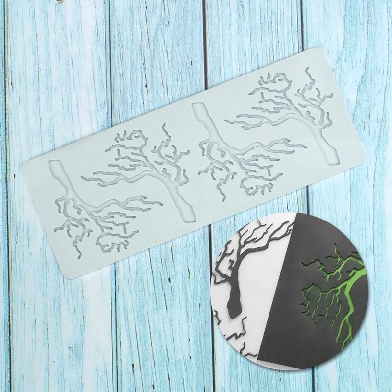 TUKE Silicone Mold Hollow Love Heart Shape Tree Leaf Lace Molds Chocolate Candy Fondant Mold 3D Tree Branch Leaves Cake Fondant Silicone Mold Clay Mould for Cupcake Top Sugar Craft (B_8.12x3.2x0.12inch) - Image 1