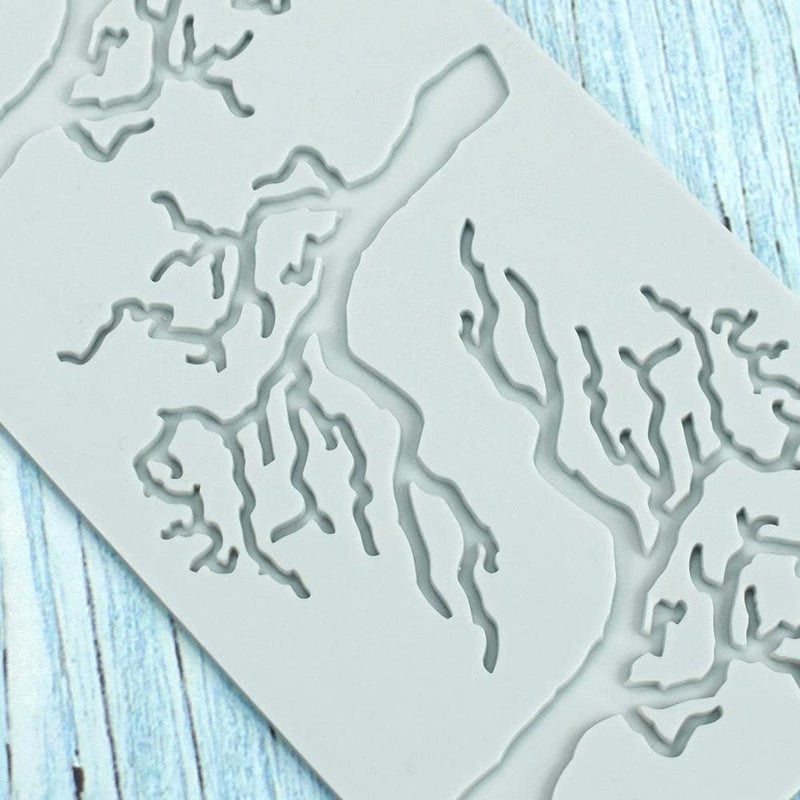 TUKE Silicone Mold Hollow Love Heart Shape Tree Leaf Lace Molds Chocolate Candy Fondant Mold 3D Tree Branch Leaves Cake Fondant Silicone Mold Clay Mould for Cupcake Top Sugar Craft (B_8.12x3.2x0.12inch) - Image 3
