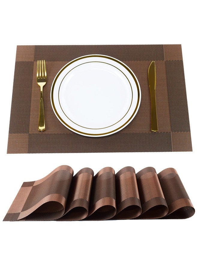 P-Plus International Placemats Place Mats for Kitchen Dining Table, Heat-Resistant StainAnti-Skid Washable PVC Table Mats,Vinyl Dinner Mats (Brown, 6 Pack) - Image 1