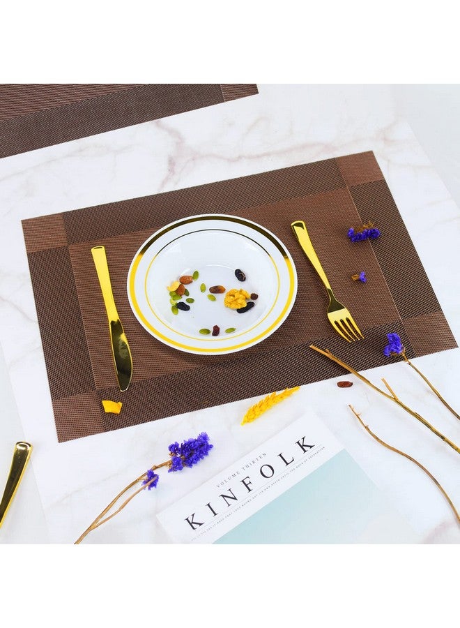 P-Plus International Placemats Place Mats for Kitchen Dining Table, Heat-Resistant StainAnti-Skid Washable PVC Table Mats,Vinyl Dinner Mats (Brown, 6 Pack) - Image 4