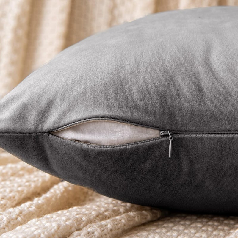 EMEMA Velvet Cushion Cover 50 x 50 cm, Decorative Cushion Cover, Grey, Sofa Cushion, Lumbar Cushion, Throw Cushion Cover with Hidden Zip, Bedroom, Sofa, Set of 2 - Image 2