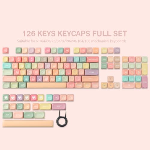 TYRIXKI PBT Keycaps 126 Keys MOA Profile Cute Keycap Dye-Sublimation Rainbow Candy Keycaps Set Custom Keycap for Cherry Gateron MX Swithes Mechanical Keyboards - Image 3