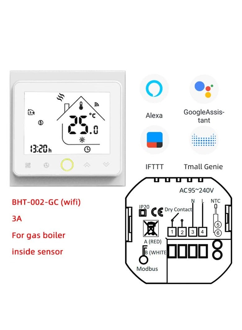 Excefore Smart Thermostat, WiFi Thermostat, Energy Saving Thermostat, LCD Touch Screen Temperature Controller with Alexa, for Electric Heating, Gas Boiler, Floor Heating (White)  - Image 3