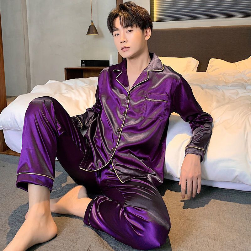 Packed Long-Sleeved Trousers Summer Thin Plus Size Fat Code Ice Silk Couple Pajamas High-End Home Clothes - Image 2