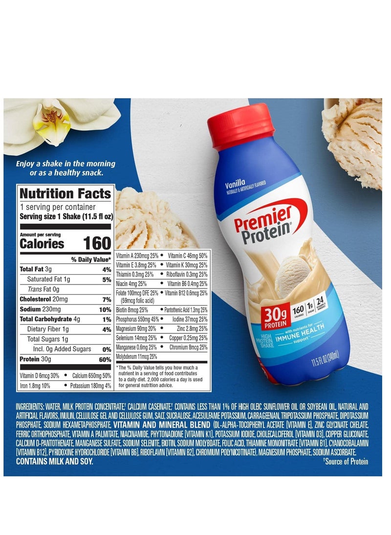Premier Protein Shake Vanilla 30g Protein 11.5 Fl Oz 12 Pack
