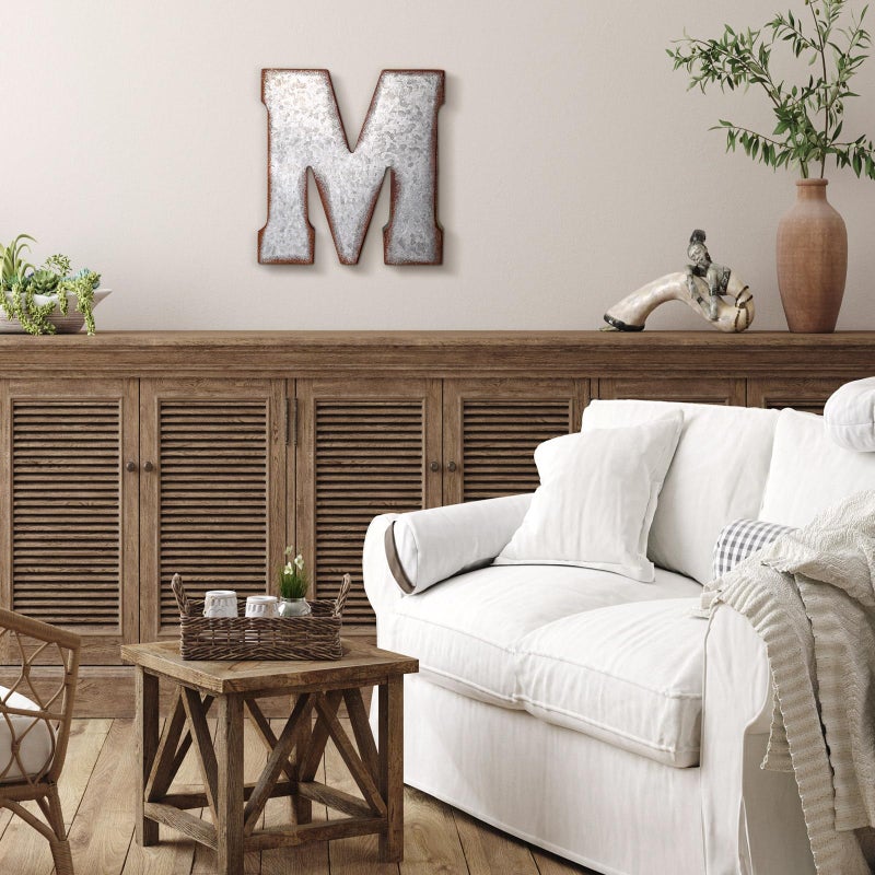 Yaocom 12" Metal M Letter Wall Decor Large Galvanized Letter 3D Signs Shelf Decoration Hanging or Freestanding Vintage Industrial Decor for Home Office Bookshelf Farmhouse Kitchen Apartment - Image 3
