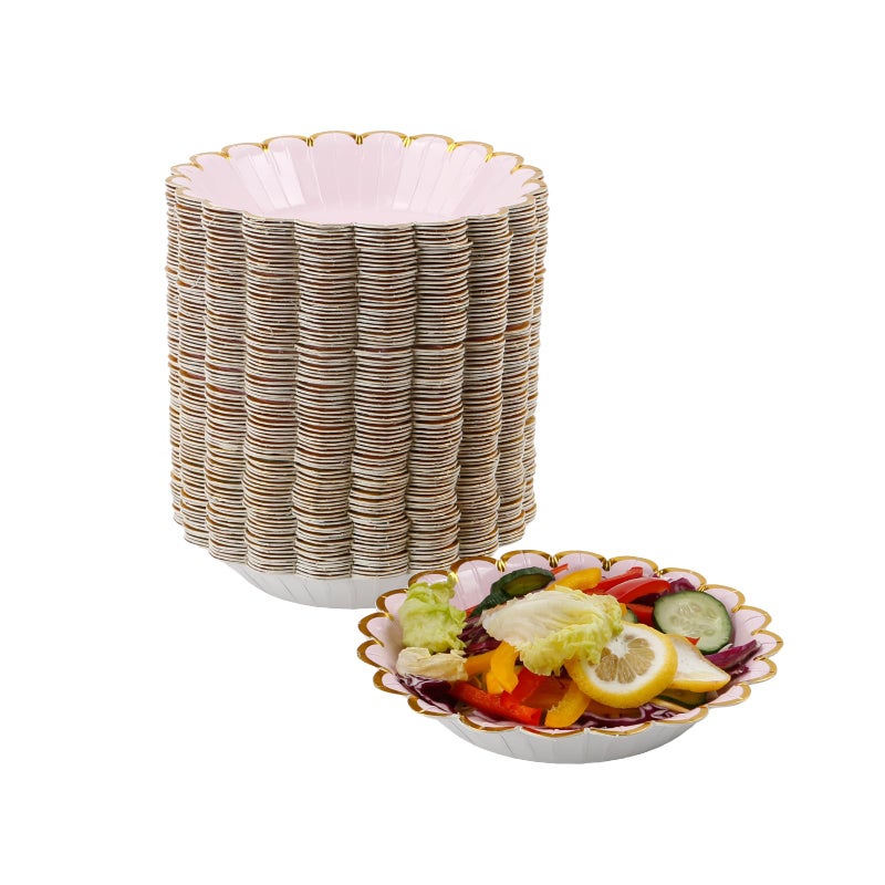 Geeklife Pink Gold Disposable Paper Bowls with Foil Scalloped Border,20oz Party Serving Bowls for Daily Meal Soup Morning Cereal For Wedding,Birthday and Home Party,30pcs - Image 2