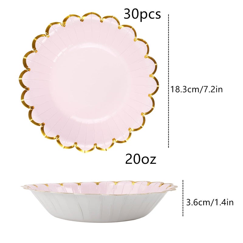 Geeklife Pink Gold Disposable Paper Bowls with Foil Scalloped Border,20oz Party Serving Bowls for Daily Meal Soup Morning Cereal For Wedding,Birthday and Home Party,30pcs - Image 4