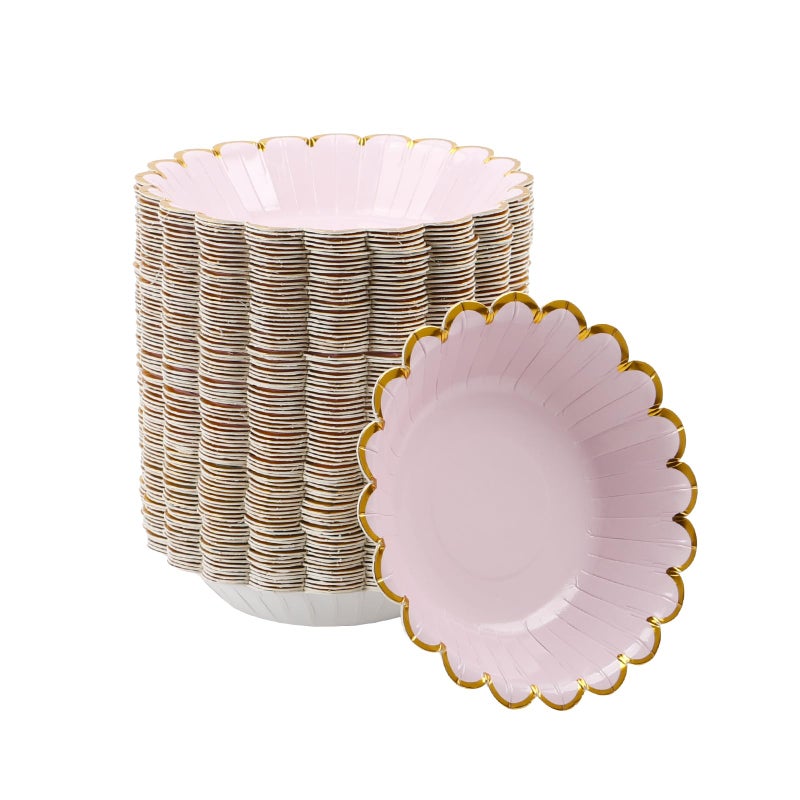 Geeklife Pink Gold Disposable Paper Bowls with Foil Scalloped Border,20oz Party Serving Bowls for Daily Meal Soup Morning Cereal For Wedding,Birthday and Home Party,30pcs - Image 1
