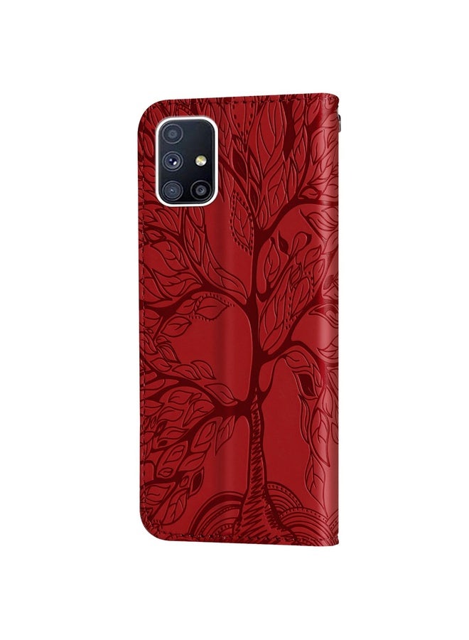 Case Cover For Samsung Galaxy M40s Life of Tree Embossing Pattern Horizontal Flip Leather Case with Holder & Card Slot & Wallet & Photo Frame & Lanyard(Red)