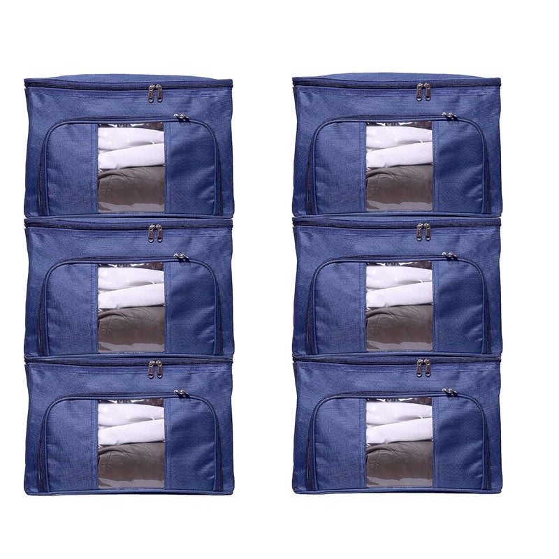 ABBASI Storage Bags Closet Organizer Cloth Storage Bag for Wardrobe Saree Cover Pack of 6 Navy Blue - Image 1