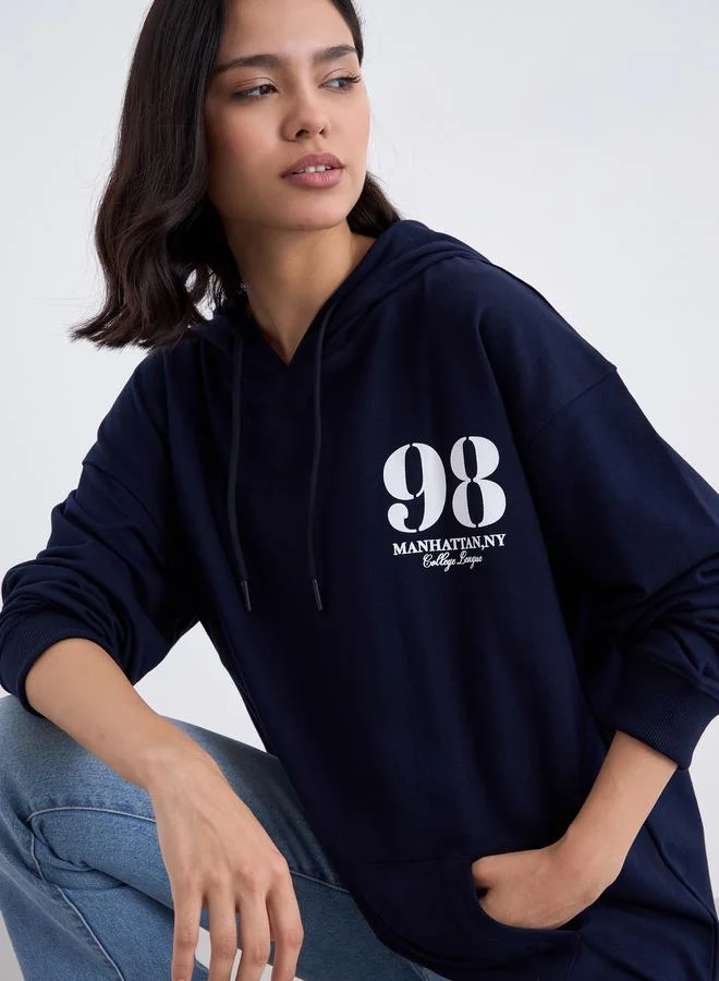Styli Styli Navy Blue Oversized Graphic Print Hoodie