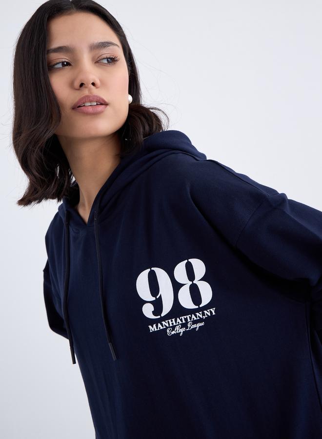 Styli Navy Blue Oversized Graphic Print Hoodie - Image 4