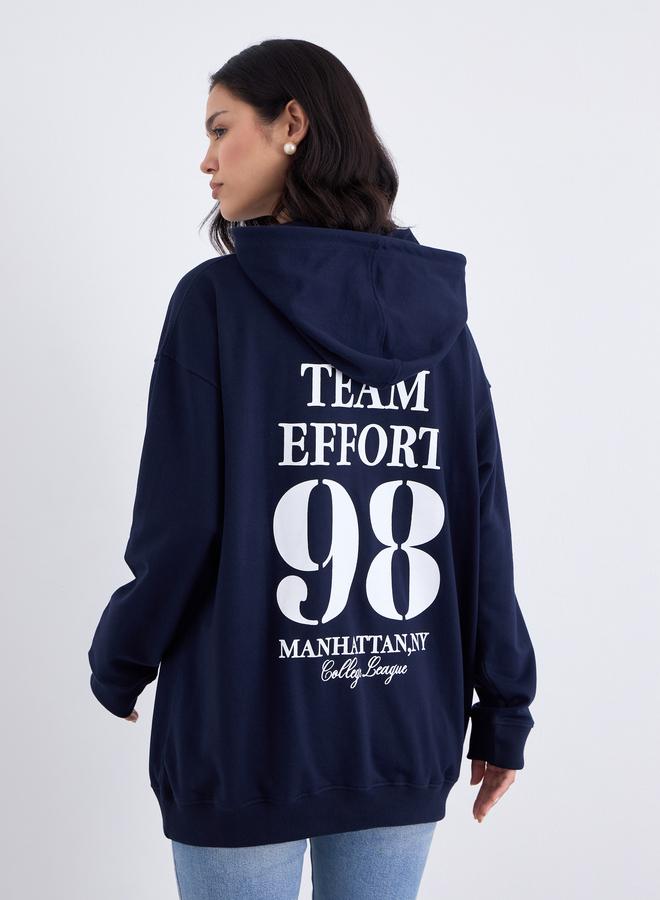 Styli Navy Blue Oversized Graphic Print Hoodie - Image 5