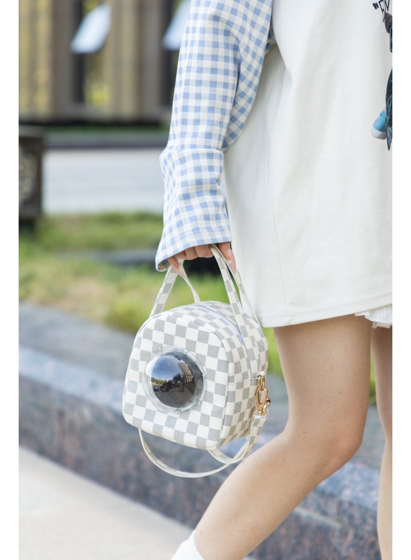 McmhyingPop Hamster Pet Carrier Bag, PU Space Capsule Bubble Window Portable Outgoing Travel Pet Handbags for Small Animal Guinea Pig Bird, White - Image 4