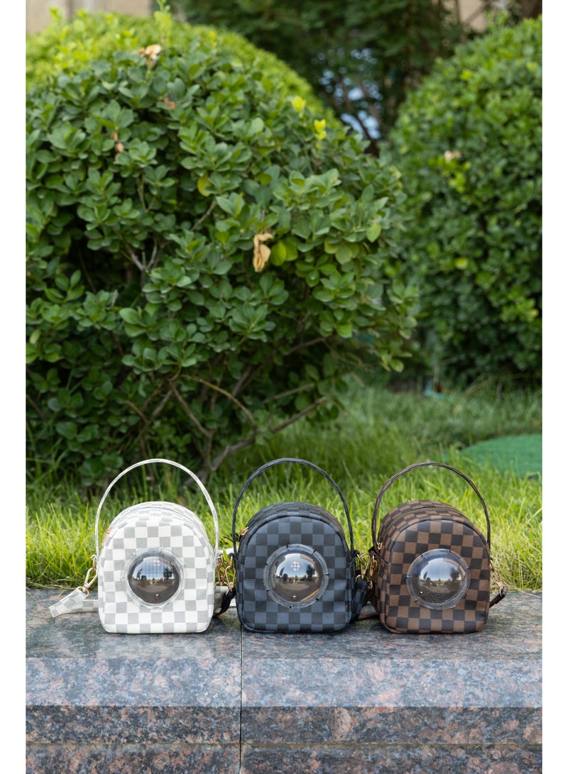 McmhyingPop Hamster Pet Carrier Bag, PU Space Capsule Bubble Window Portable Outgoing Travel Pet Handbags for Small Animal Guinea Pig Bird, White - Image 5