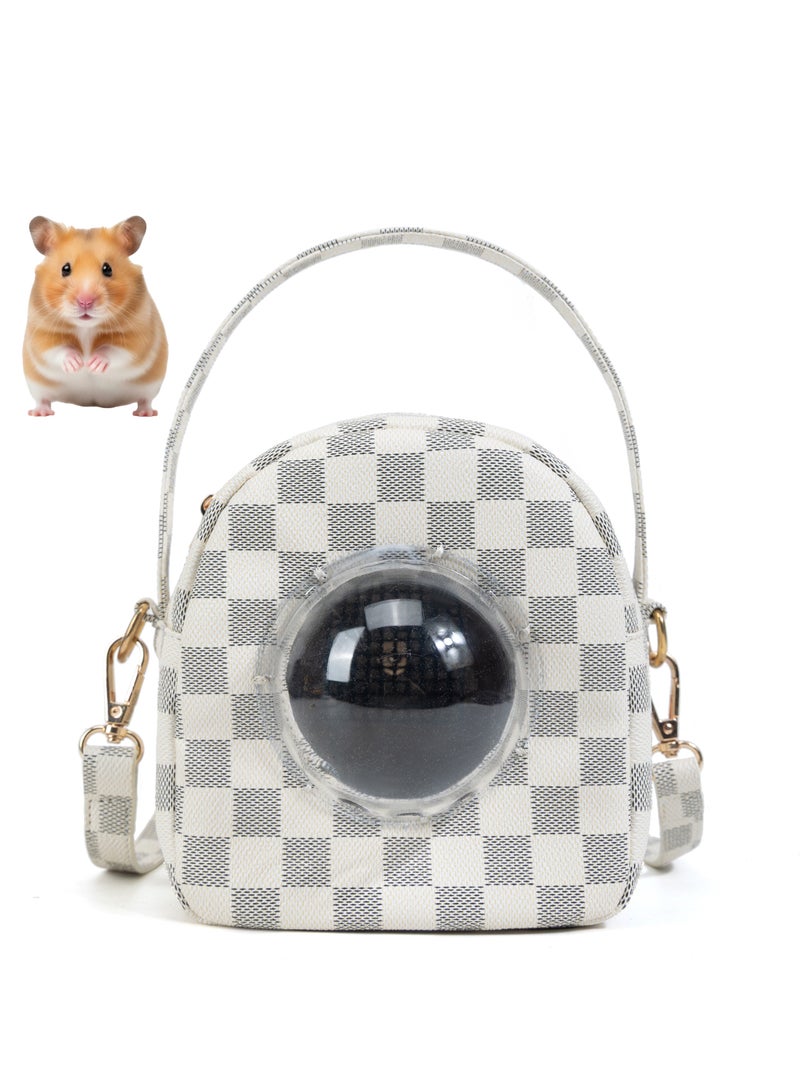 McmhyingPop Hamster Pet Carrier Bag, PU Space Capsule Bubble Window Portable Outgoing Travel Pet Handbags for Small Animal Guinea Pig Bird, White - Image 1