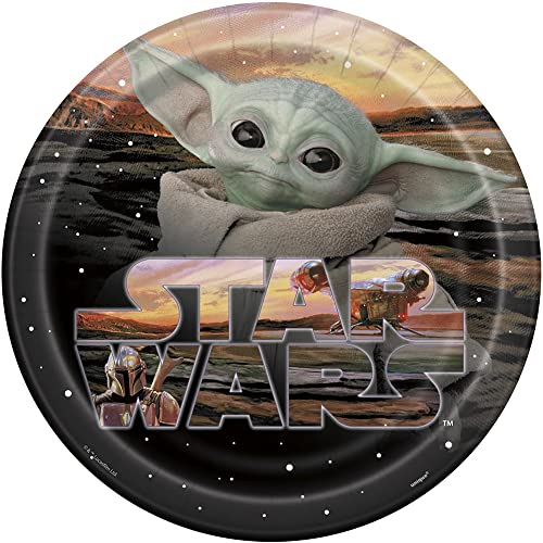 Unique Multicolor Mandalorian The Child Round Dinner Plates 9 8 Count Perfect for Star Wars Fans Themed Parties