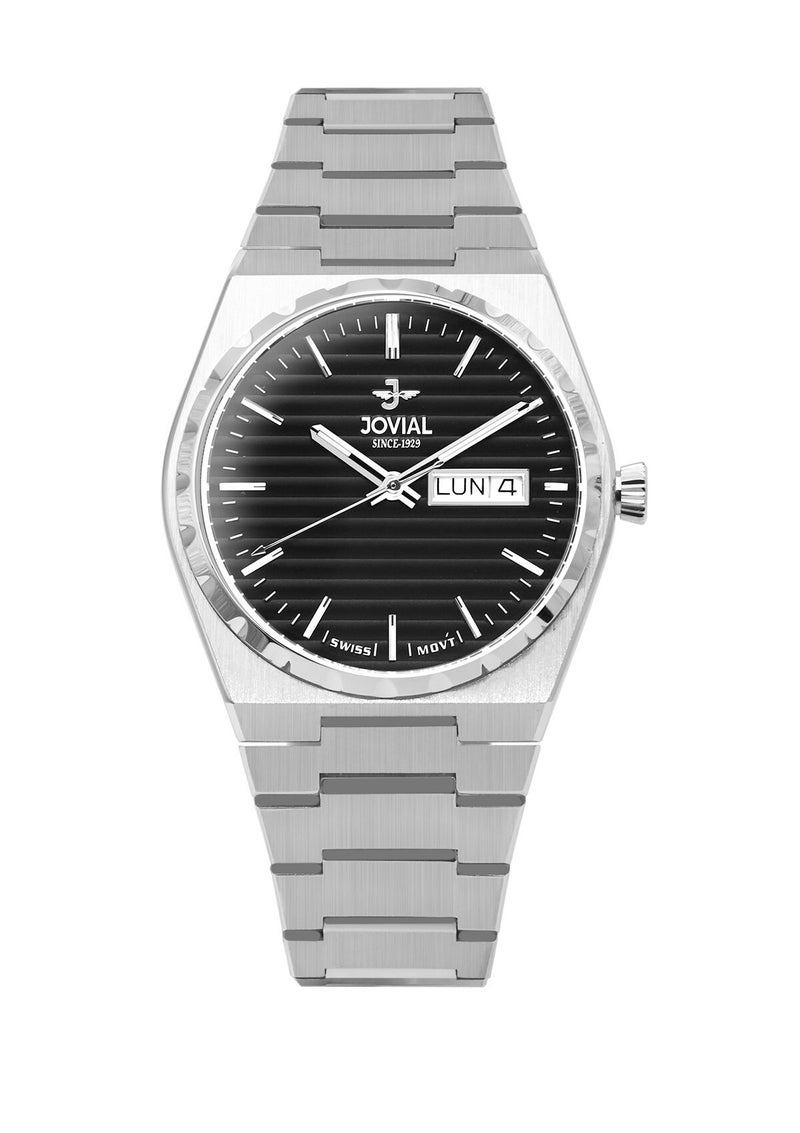 JOVIAL  1540LSMQ03E , Women's Fashion Watch,  Stainless steel , Black Dial, Butterfly clasp, Day and Date Display, 32 mm - Image 1