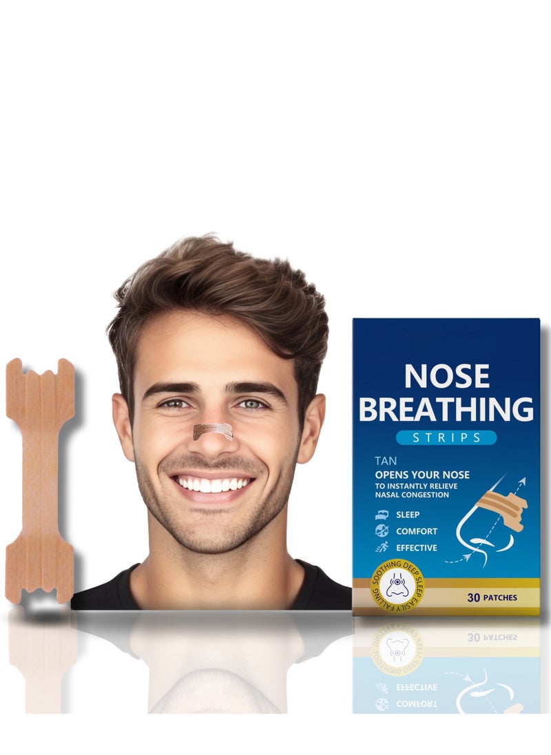 ABJ Extra-Strength Breathing Nasal Strips (Tan, 30pcs) – Stop Snoring & Relieve Nasal Congestion – Nose Tape for Sports, Sleep & Allergy Relief – Drug-Free Snoring Solution for Better Breathing  - Image 1