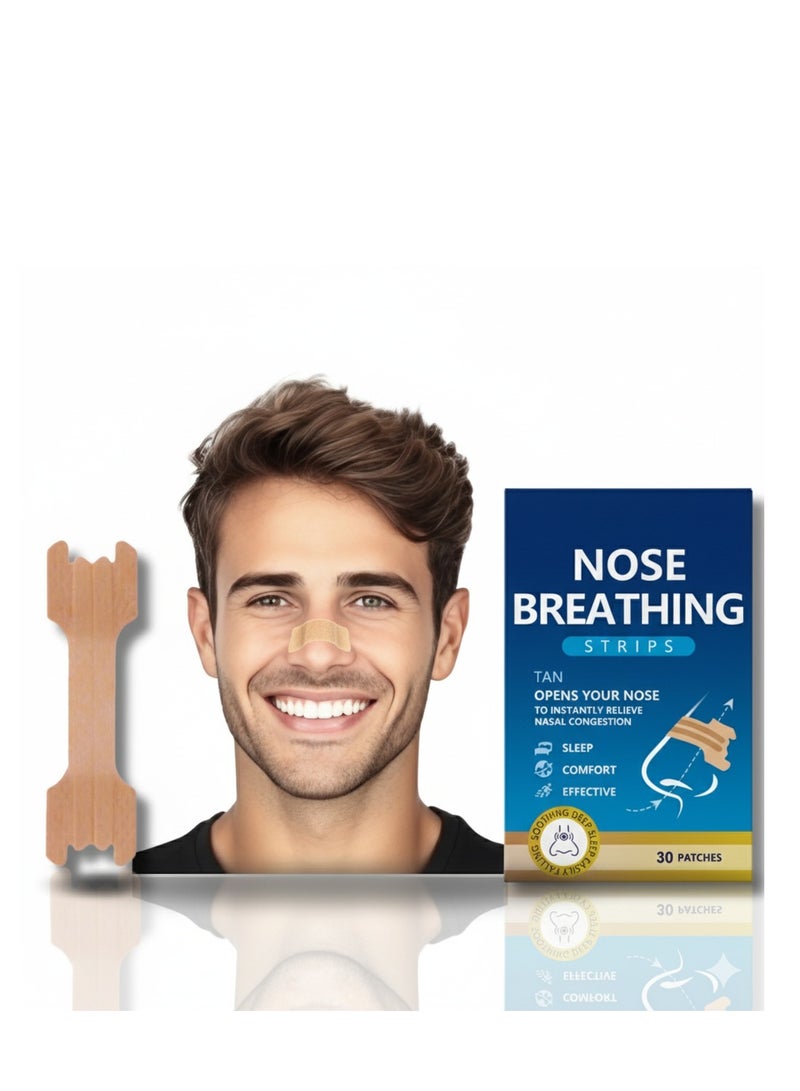 Extra-Strength Breathing Nasal Strips (Tan, 30pcs) – Stop Snoring & Relieve Nasal Congestion – Nose Tape for Sports, Sleep & Allergy Relief – Drug-Free Snoring Solution for Better Breathing - Image 1