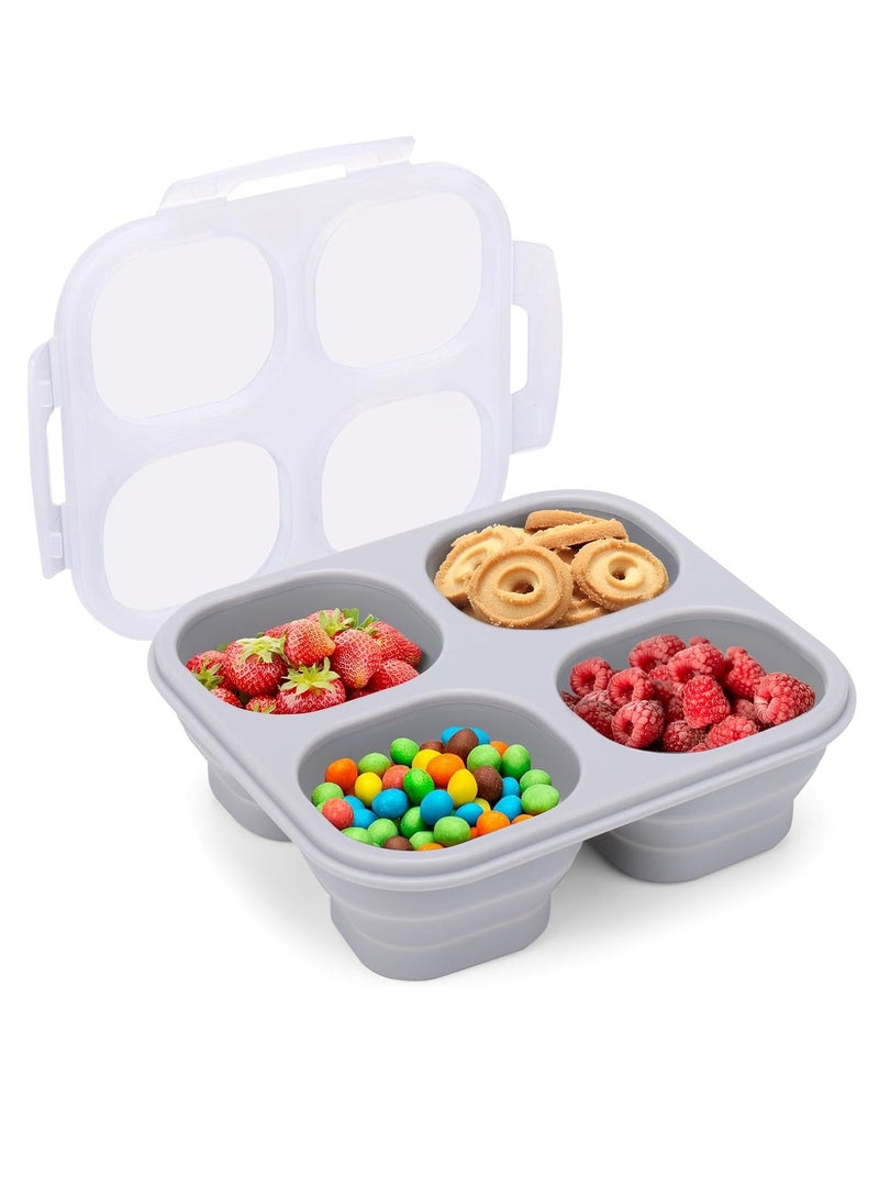 حاوية وجبات خفيفة قابلة للطي وإعادة الاستخدام مع غطاء - حاوية وجبات خفيفة من السيليكون بأربعة أقسام مقاومة للتسرب للتخزين أثناء السفر، المكتب، النزهة - Image 1
