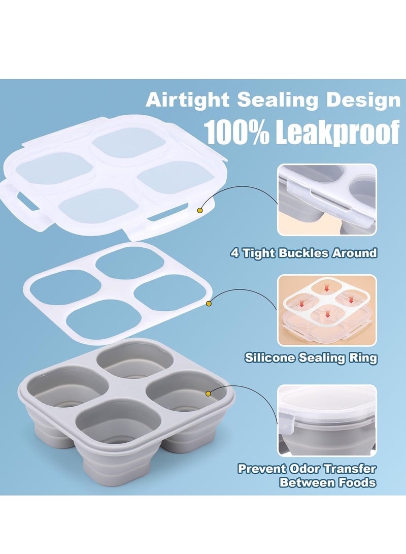 حاوية وجبات خفيفة قابلة للطي وإعادة الاستخدام مع غطاء - حاوية وجبات خفيفة من السيليكون بأربعة أقسام مقاومة للتسرب للتخزين أثناء السفر، المكتب، النزهة - Image 2