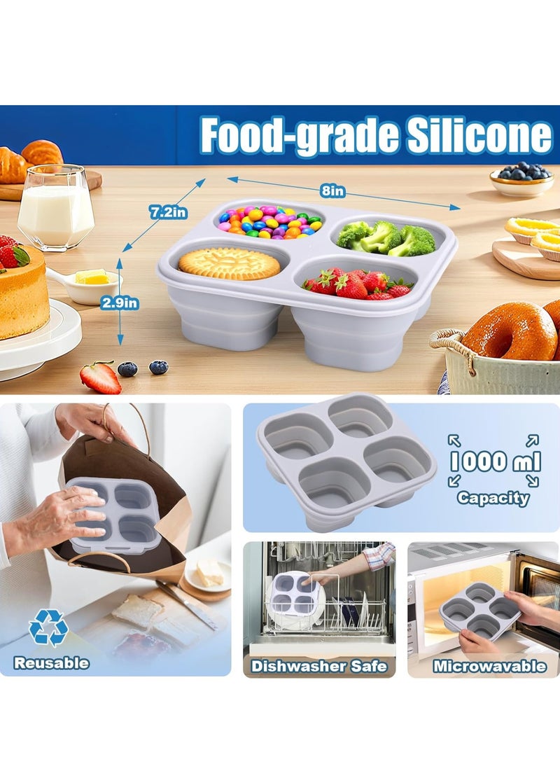 حاوية وجبات خفيفة قابلة للطي وإعادة الاستخدام مع غطاء - حاوية وجبات خفيفة من السيليكون بأربعة أقسام مقاومة للتسرب للتخزين أثناء السفر، المكتب، النزهة - Image 5