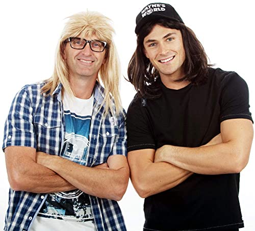 ALLAURA Compatible with Garth Wig – Blonde Mullet Wig + Black Glasses for Men – 80s 90s Rocker, Punk, Heavy Metal Costume – Funny Halloween Couples Outfit, Party Cosplay, Garth & Wayne Duo Look - Image 2