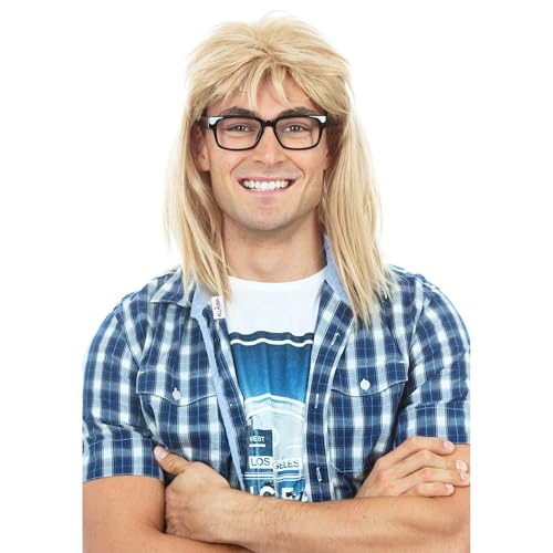ALLAURA Compatible with Garth Wig – Blonde Mullet Wig + Black Glasses for Men – 80s 90s Rocker, Punk, Heavy Metal Costume – Funny Halloween Couples Outfit, Party Cosplay, Garth & Wayne Duo Look - Image 3