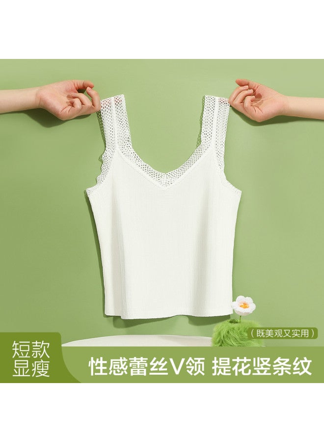 Red Bean Japanese Vertical Striped Vest Women'S Short Crop Lace Camisole Tank Top - Image 2