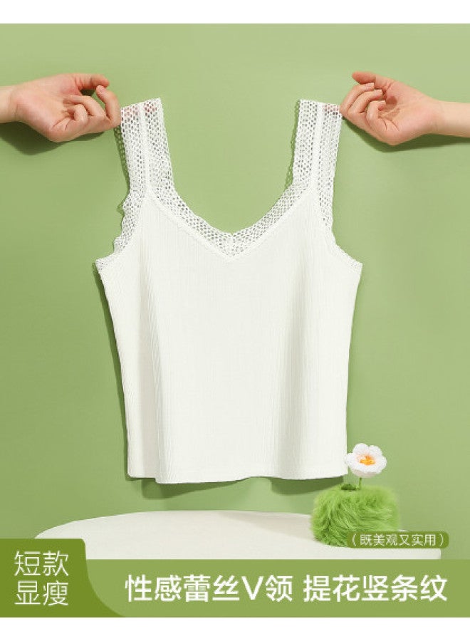 Red Bean Japanese Vertical Striped Vest Women'S Short Crop Lace Camisole Tank Top - Image 1