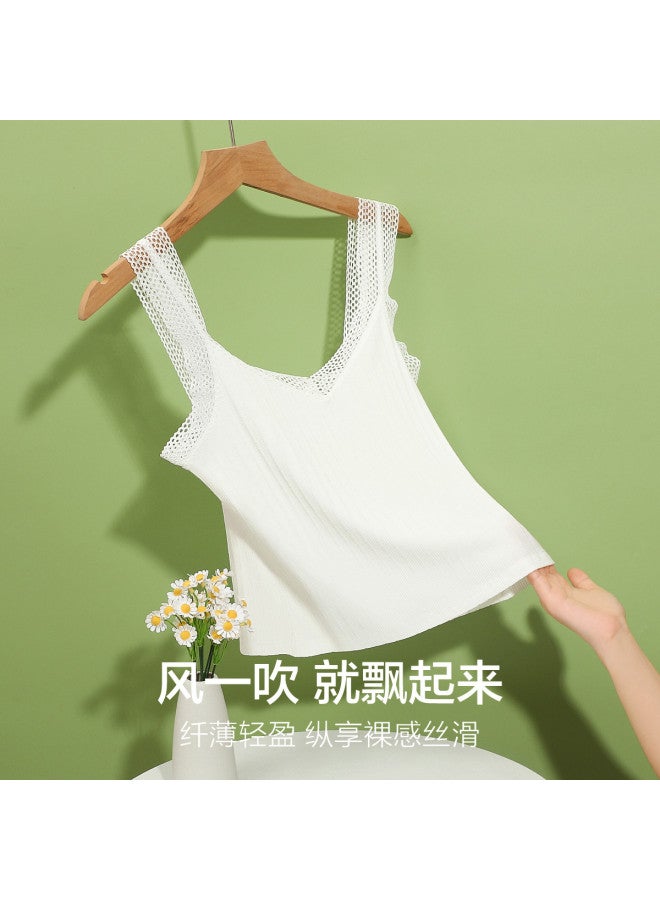 Red Bean Japanese Vertical Striped Vest Women'S Short Crop Lace Camisole Tank Top - Image 3