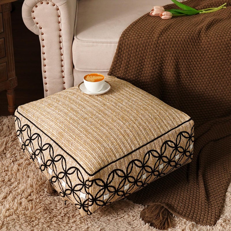 SUTAVIA Pouf Cover Ottoman Unstuffed Pouf Seat Footrest Decorative Storage Bean Bag Floor Chair for Home Decor Living Room Bedroom (Linen Decor, Square, 20" D x 20" W x 8" H) - Image 1