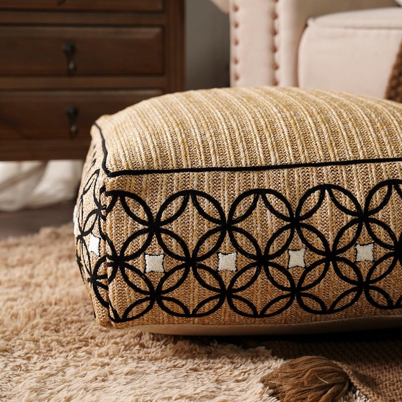 SUTAVIA Pouf Cover Ottoman Unstuffed Pouf Seat Footrest Decorative Storage Bean Bag Floor Chair for Home Decor Living Room Bedroom (Linen Decor, Square, 20" D x 20" W x 8" H) - Image 3