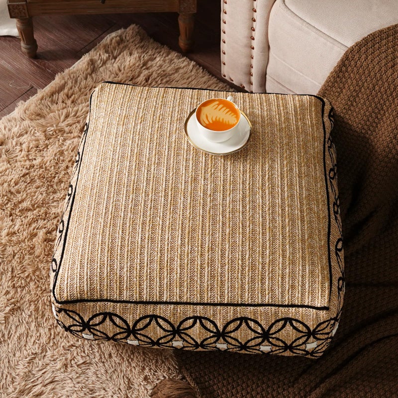 SUTAVIA Pouf Cover Ottoman Unstuffed Pouf Seat Footrest Decorative Storage Bean Bag Floor Chair for Home Decor Living Room Bedroom (Linen Decor, Square, 20" D x 20" W x 8" H) - Image 2