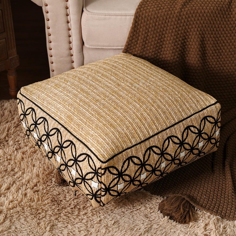 SUTAVIA Pouf Cover Ottoman Unstuffed Pouf Seat Footrest Decorative Storage Bean Bag Floor Chair for Home Decor Living Room Bedroom (Linen Decor, Square, 20" D x 20" W x 8" H) - Image 5