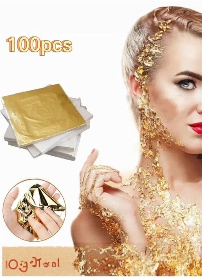 Depend Gold Leaf Sheets Imitation Gold Leaf Paper Multi-Color Silver Leaf Paper for DIY Arts Decoration 9 × 9cm 100 Pieces  - Image 1