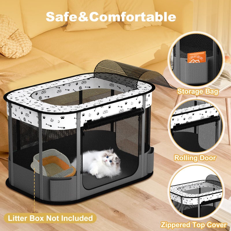 DESELL Portable Cat Playpen, 8-Rod Reinforced Kitten Dog Puppy Playpens, Foldable Play Pen for Indoor Cats Enclosed Pet Kitty Doggy Outdoor, Collapsible Tent Kennel Cage Corral - Image 4