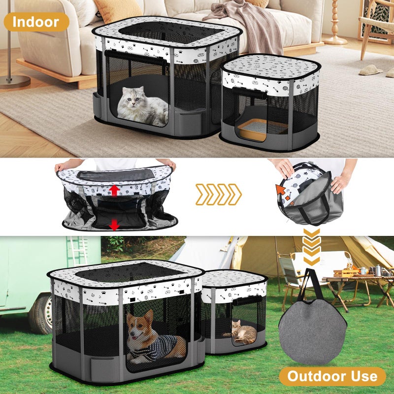 DESELL Portable Cat Playpen, 8-Rod Reinforced Kitten Dog Puppy Playpens, Foldable Play Pen for Indoor Cats Enclosed Pet Kitty Doggy Outdoor, Collapsible Tent Kennel Cage Corral - Image 5