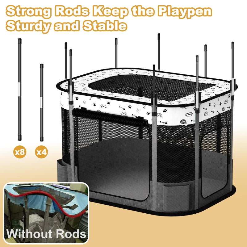 DESELL Portable Cat Playpen, 8-Rod Reinforced Kitten Dog Puppy Playpens, Foldable Play Pen for Indoor Cats Enclosed Pet Kitty Doggy Outdoor, Collapsible Tent Kennel Cage Corral - Image 2