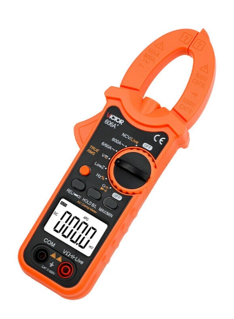 Victor VC606A+ True RMS Digital Clamp Meter, High Precision AC Current Tester with AC/DC Voltage, Resistance, Capacitance, Frequency and Temperature Measurement, NCV, Data Hold and Backlight - Image 2
