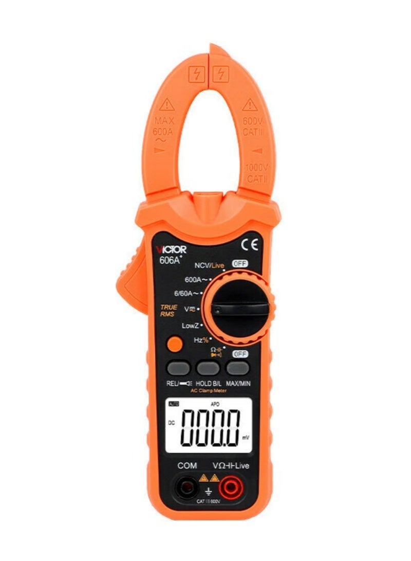Victor VC606A+ True RMS Digital Clamp Meter, High Precision AC Current Tester with AC/DC Voltage, Resistance, Capacitance, Frequency and Temperature Measurement, NCV, Data Hold and Backlight - Image 1