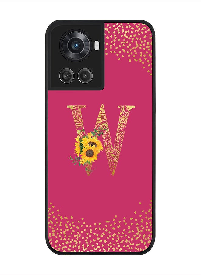 Stylizedd Rugged Black Edge Case for OnePlus 10R 5G / OnePlus Ace 5G, Slim fit Custom Monogram Initial Letter Mandala Floral Pattern Alphabet- W(Dark Pink Rose) - Image 1